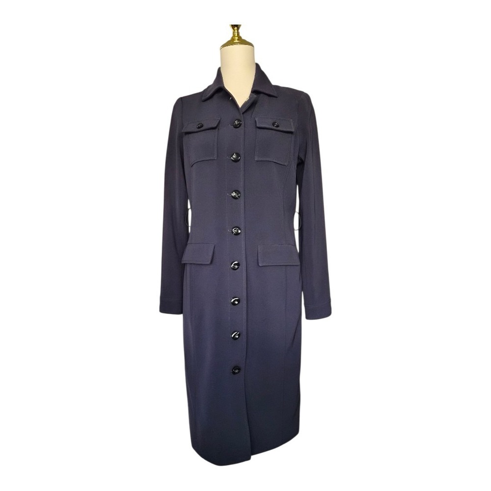 Worth New York Long Sleeve Shirt Dress Navy Blue P Button Front Midi Career